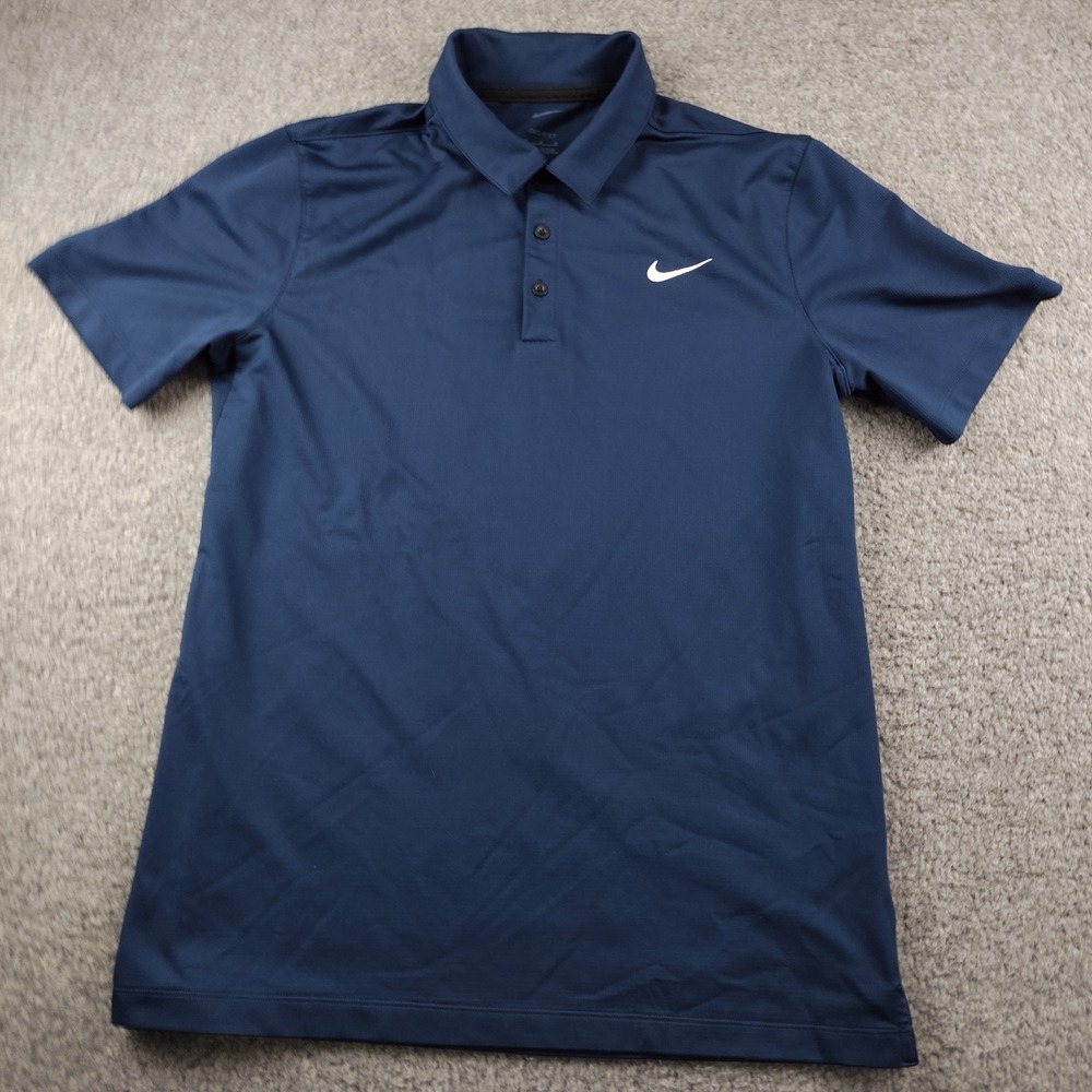 Nike Polo Mens Medium Dri-FIT Navy Blue Short Sleeve Golf Athletic EUC